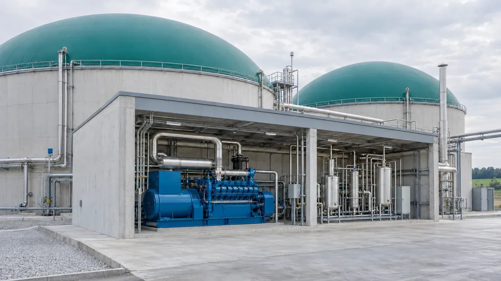Газопоршневая электростанция рядом с биогазовыми установками